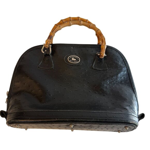 Dooney & Bourke Black Bayou Embossed Leather Dome Satchel Bag Bamboo Handle - Picture 3 of 15